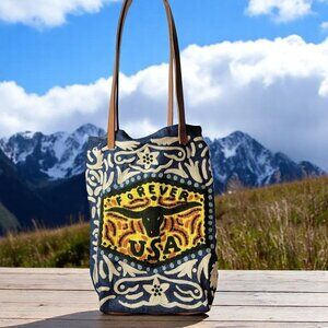 Karma Living Embroidered Tote – "Forever USA" Western Folk Art Design